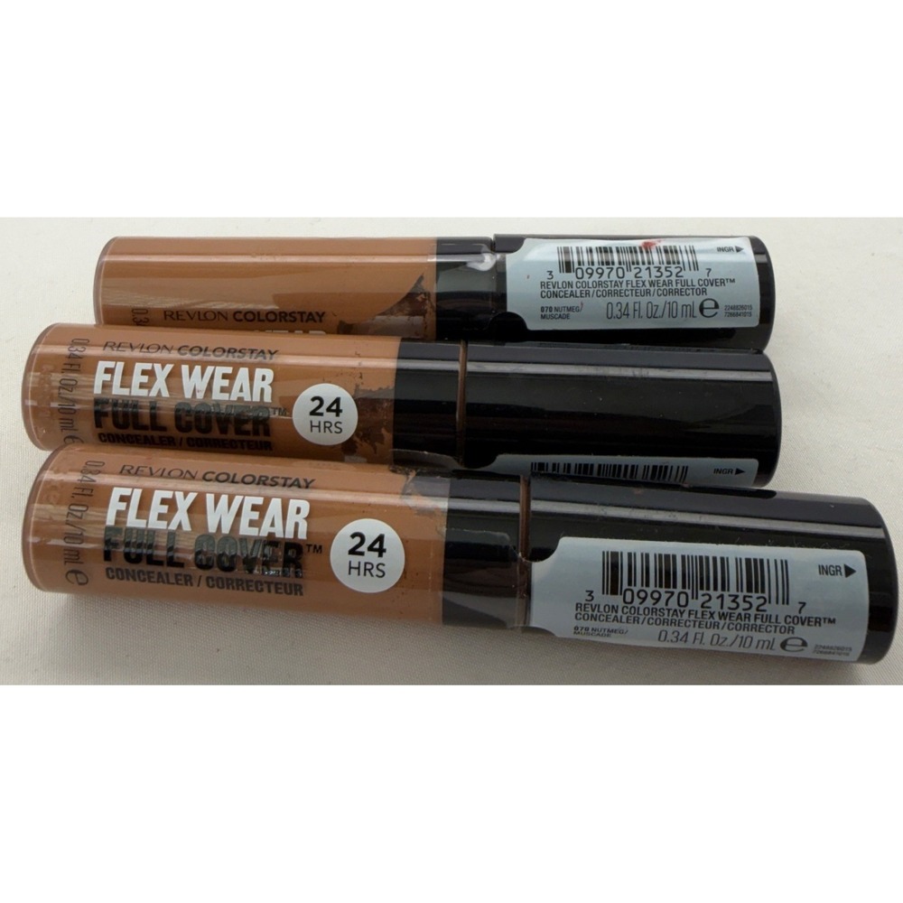 3x Revlon ColorStay Flex Wear Full Cover Concealer 070 Nutmeg 0.34oz 24HR Wear